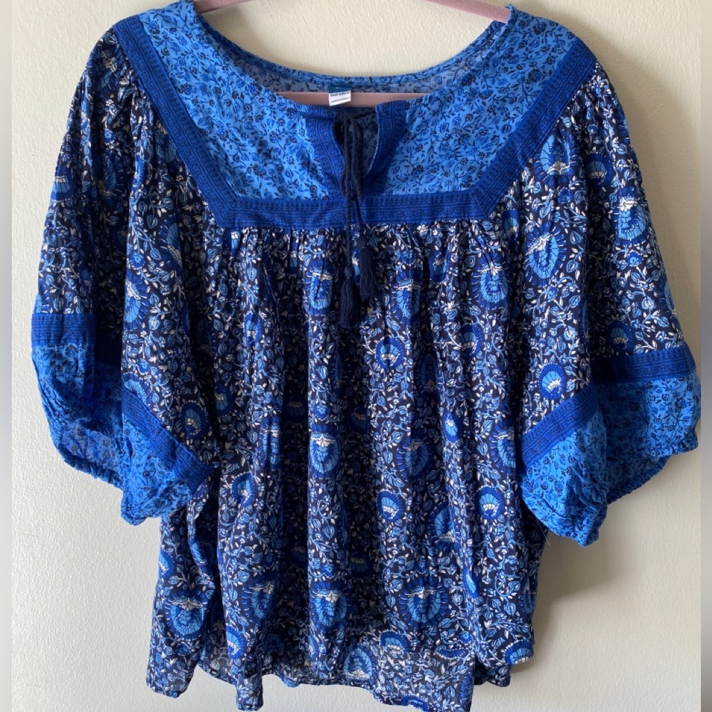 NWT OLD NAVY Peasant Top with Puffy Short Sleeves and Tassel Details - Size XXL